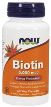 NOW FOODS Biotin 5000mcg, 60vcaps. - Biotyna